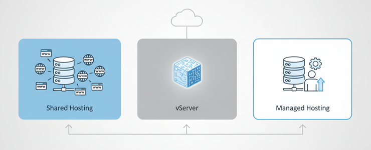 Vergleich von Shared Hosting, vServer und Managed Hosting im Webhosting Preisvergleich